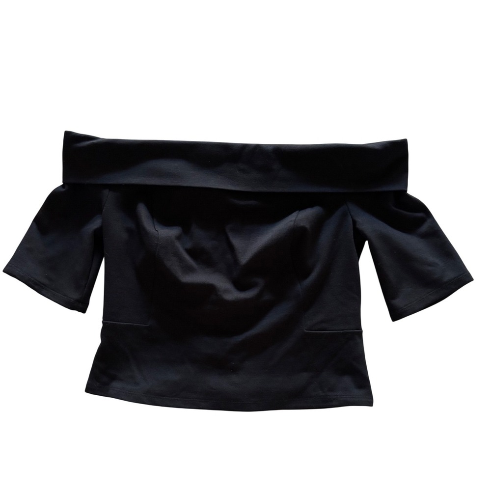 Anthropologie Deletta Black Off The Shoulder Ponte Top Gold Zipper NWT XS